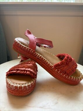 ✨ Copper Key Coral Fringe Espadrille Platform Sandals size 8.5